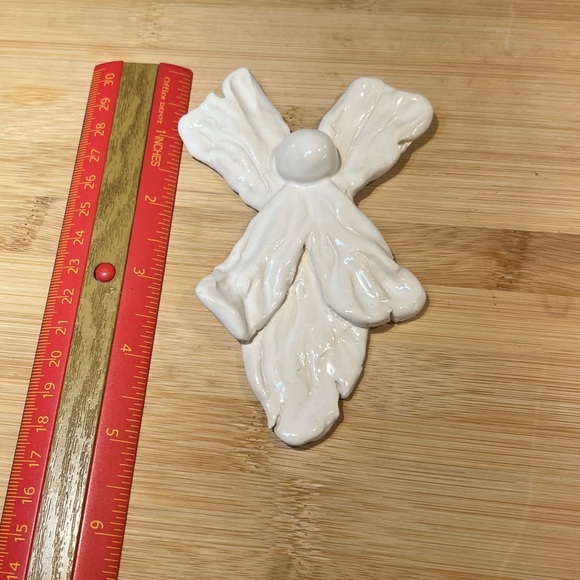 Set of Three Glazed Clay Angel Ornaments Signed by Artist White Hand-made - Picture 7 of 11